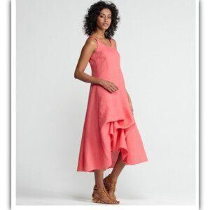 Eileen Fisher blue linen lined layered sleeveless midi dress PM